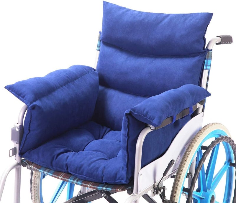 Trendcode Wheelchair Cushions，Pressure Pain Relief Accessories with Armrest Covers. Supports Coccyx & Back, Non-Slip. Fits 18" Wheelchair with Full Arms, Blue. - Image 1